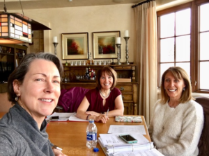 Steering Committee members at work: Gina Wolcott, Kathleen Eder, Terri Bullock, Sandy McCullough (on the phone in front of Terri!)